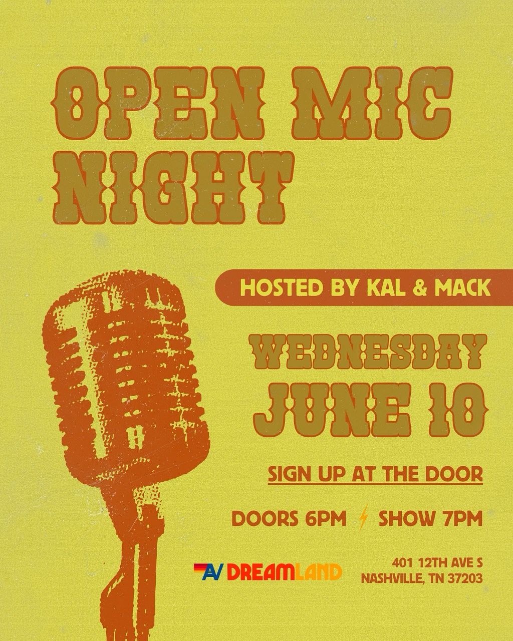 openarea 10月1日 Open Mic Night - Nashville Tickets at Dreamland Nashville in