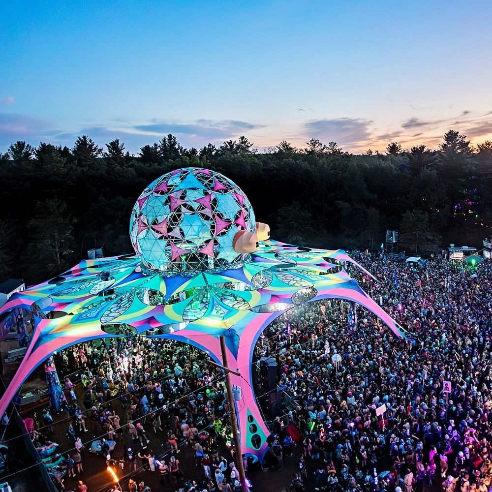 Elements festival site lit at night