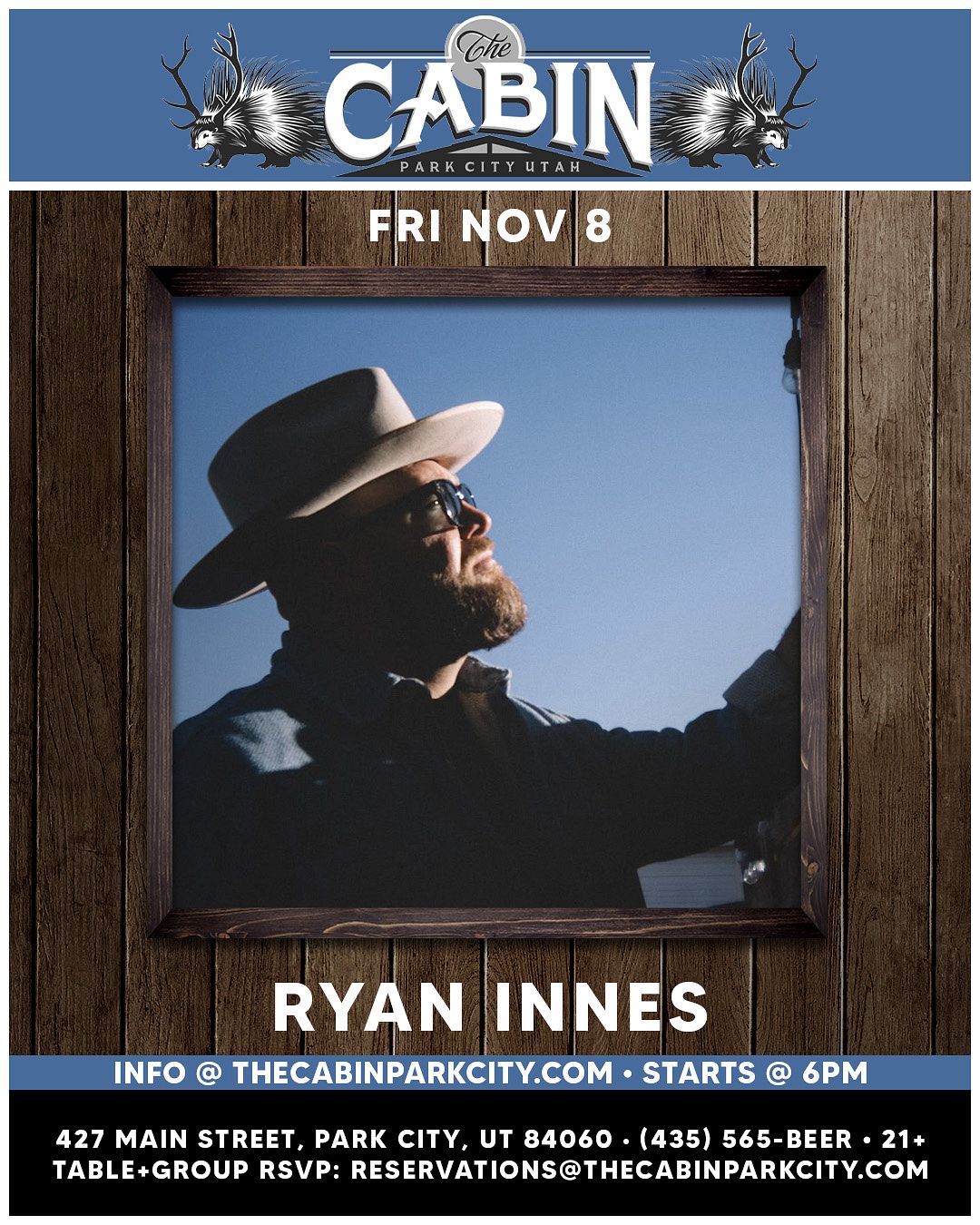 Rye Innes Ryan Innes Tickets at The Cabin in Park City by The Cabin Park City | Tixr