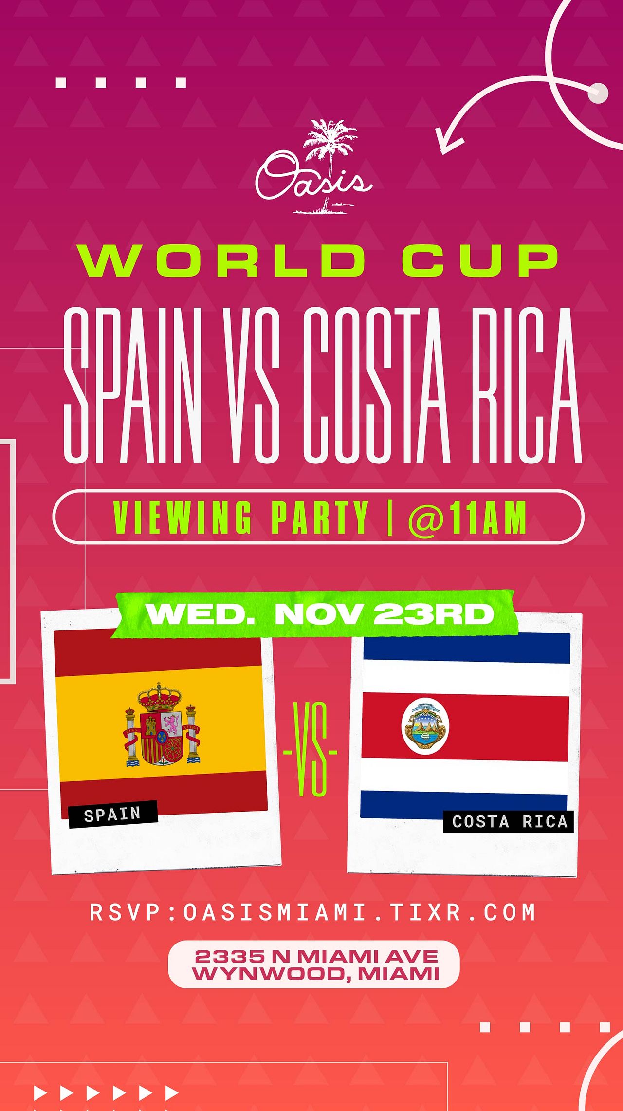 WORLD CUP SPAIN vs COSTA RICA VIEWING PARTY Tickets at Oasis Wynwood