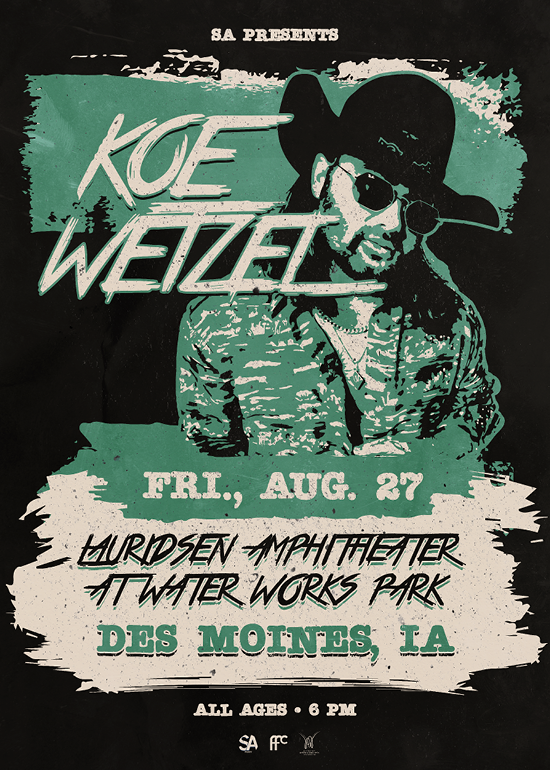 Koe Wetzel Tickets at Lauridsen Amphitheater at Water Works Park in Des