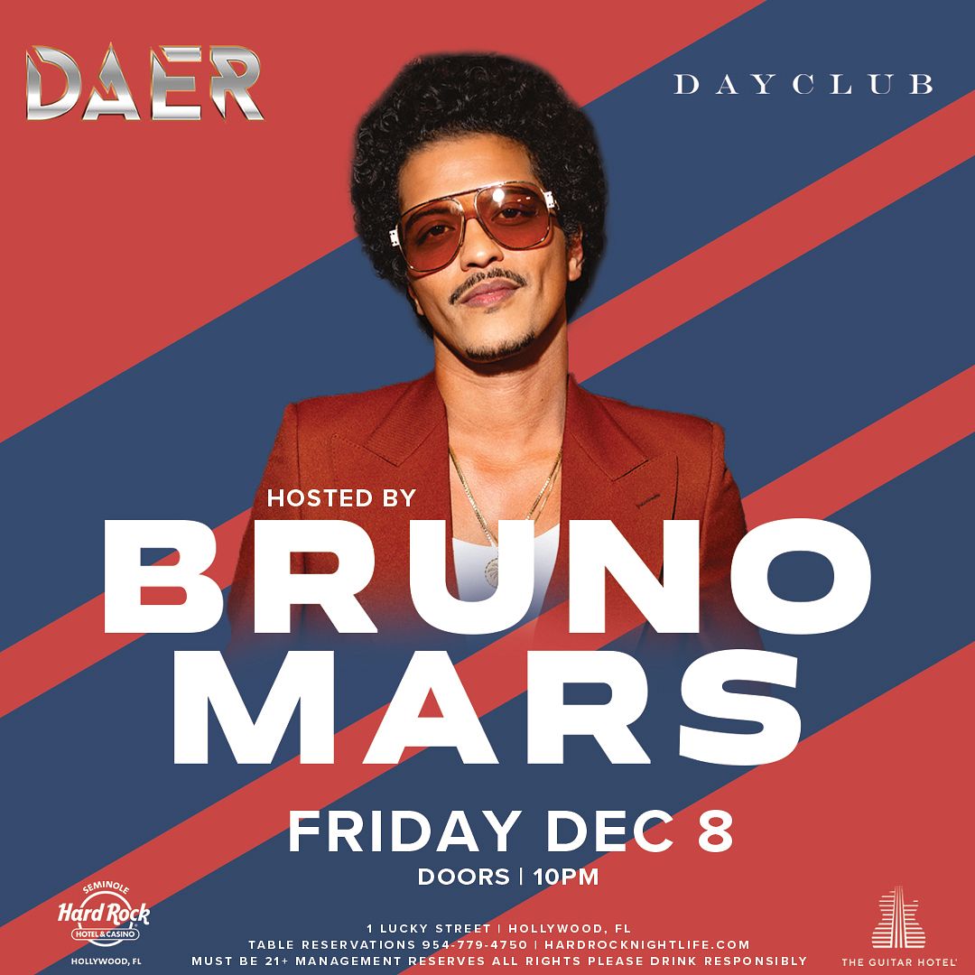 Bruno Mars | DAER Dayclub After Dark Tickets at DAER Dayclub South ...