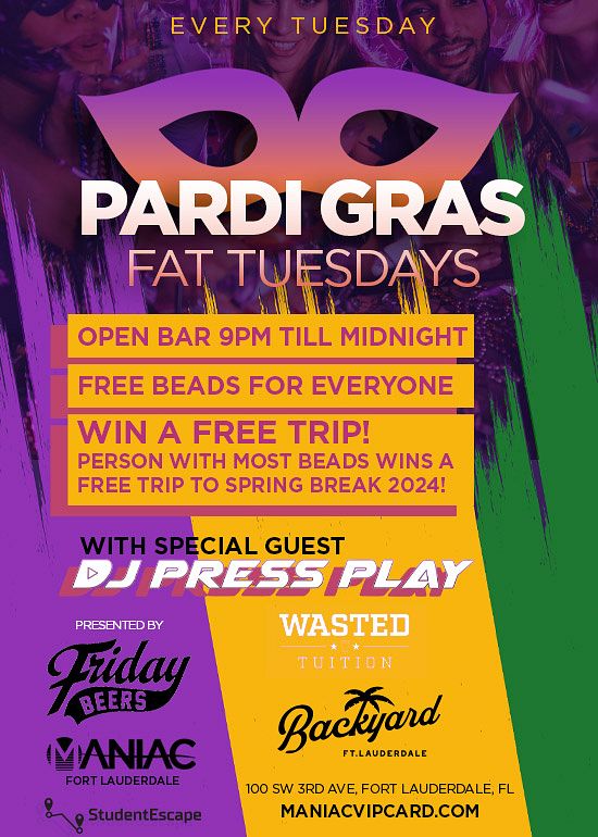 PARDI GRAS FT. DJ PRESS PLAY Tickets at Backyard in Fort Lauderdale by