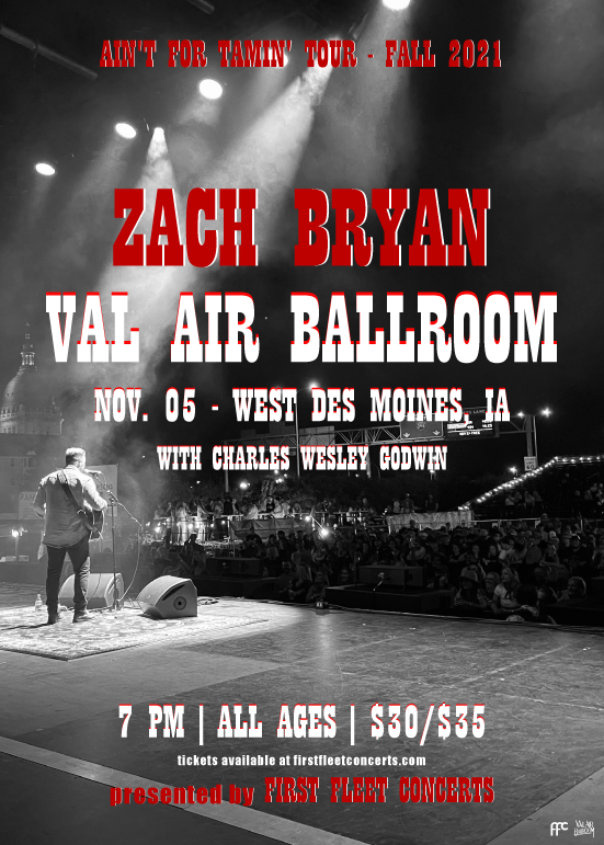 Zach Bryan Ain't For Tamin' Tour Tickets at Val Air Ballroom in West