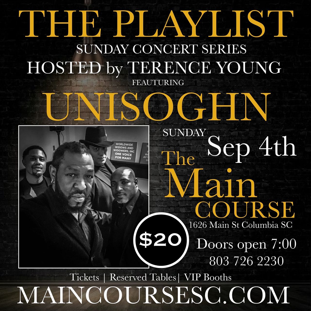 Unisoghn Tickets at The Venue Main Course in Columbia by Main Course