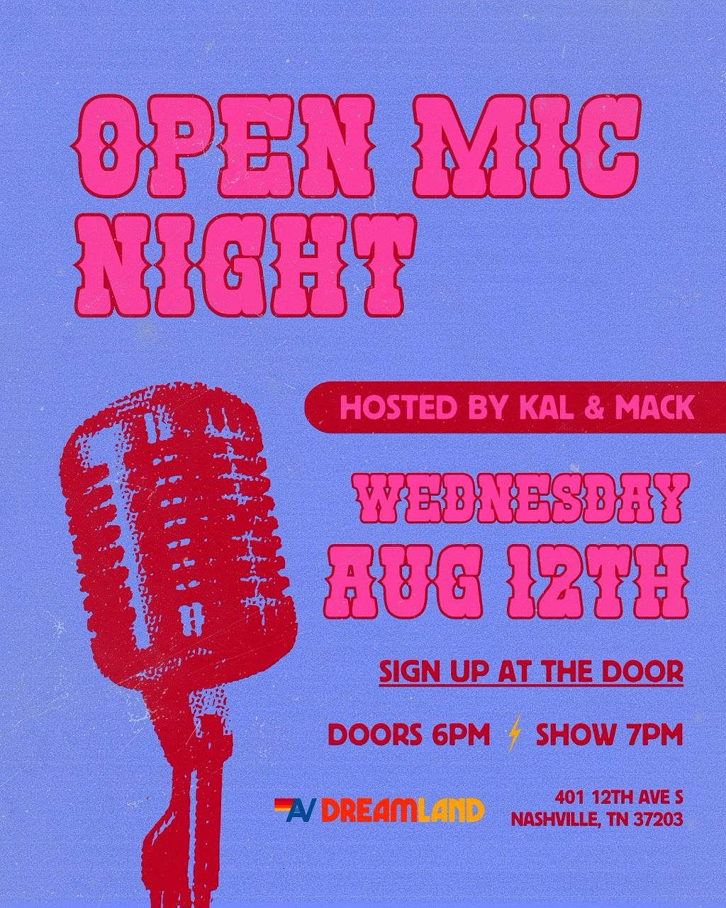 openarea 10月1日 Open Mic Night - Nashville Tickets at Dreamland Nashville in