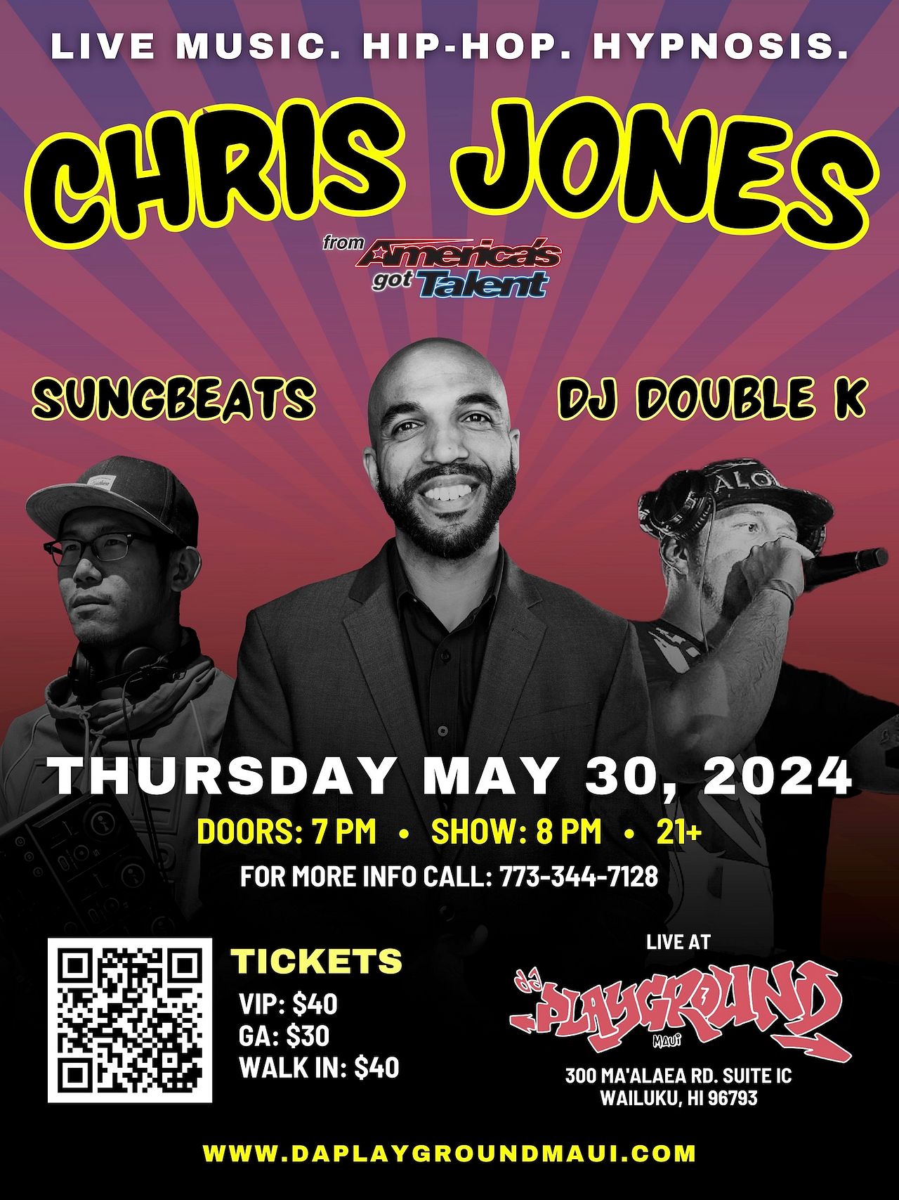 Hypnotist Chris Jones Tickets at da Playground Maui in Wailuku