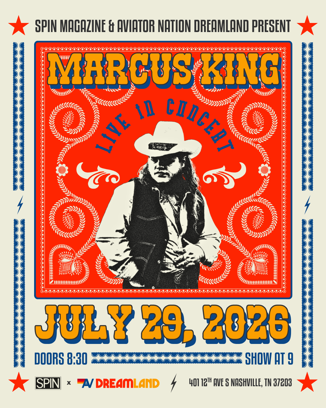 CRYSTAL KING 　　コンサートパンフレット SPIN x Dreamland Presents: Marcus King Tickets at Dreamland