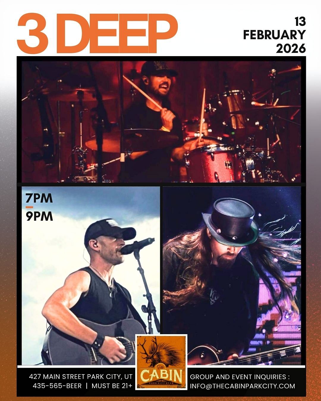 3 DEEP Tickets at The Cabin in Park City by The Cabin Park City | Tixr