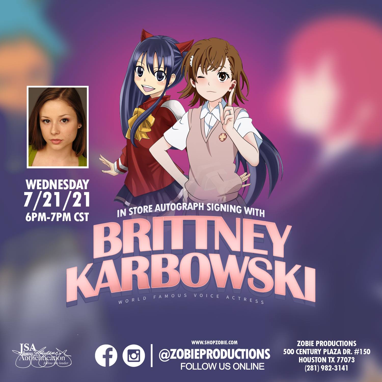 Brittney Karbowski Autograph Appearances Tickets At Zobie Headquarters