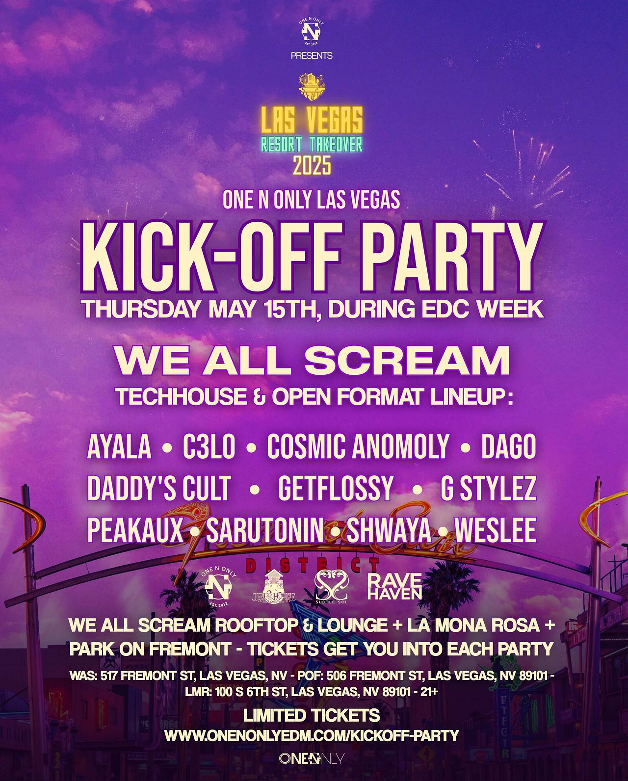 ONE N ONLY KICK - OFF PARTY Tickets at We All Scream in Las Vegas