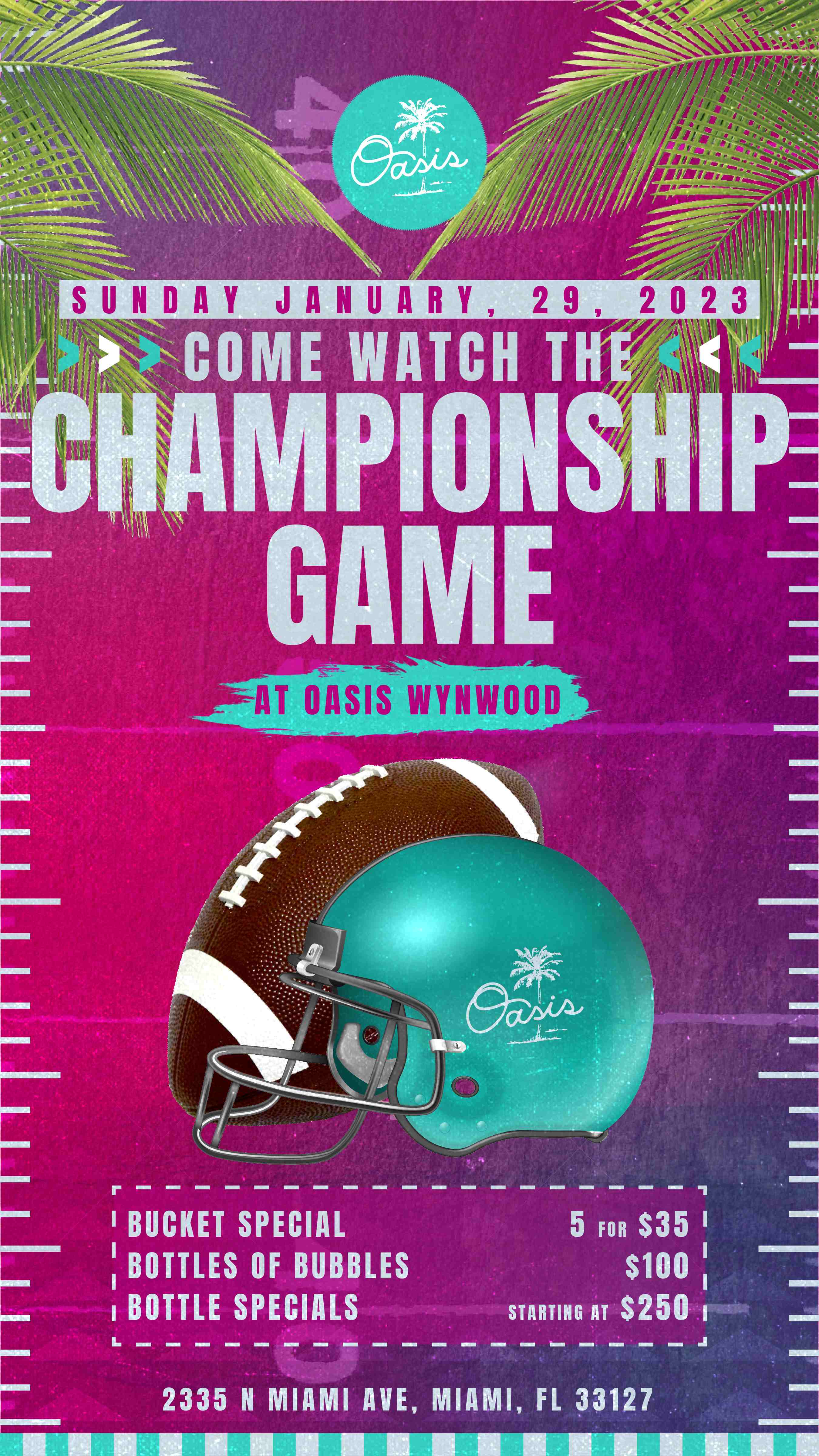 NFL CHAMPIONSHIP GAME Tickets at Oasis Wynwood in Miami by Oasis