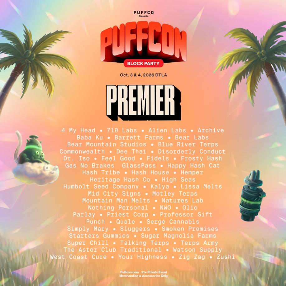 Puffcon 2026 lineup flyer — Los Angeles Center Studios, October 3 and 4, 2026