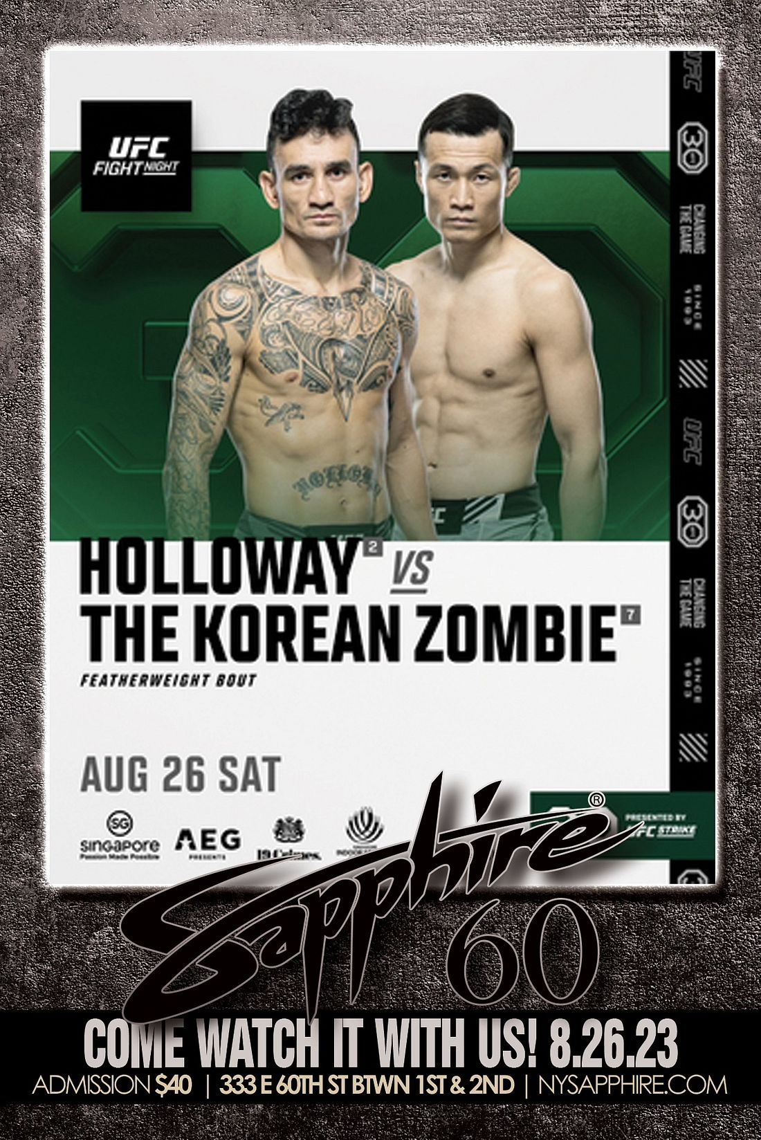 UFC Fight Night: Holloway vs The Korean Zombie - 26 AUG 2023