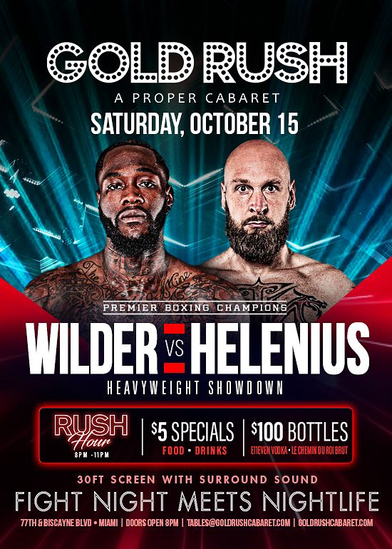 Wilder vs Helenius Tickets at Gold Rush Cabaret in Miami by Gold Rush ...