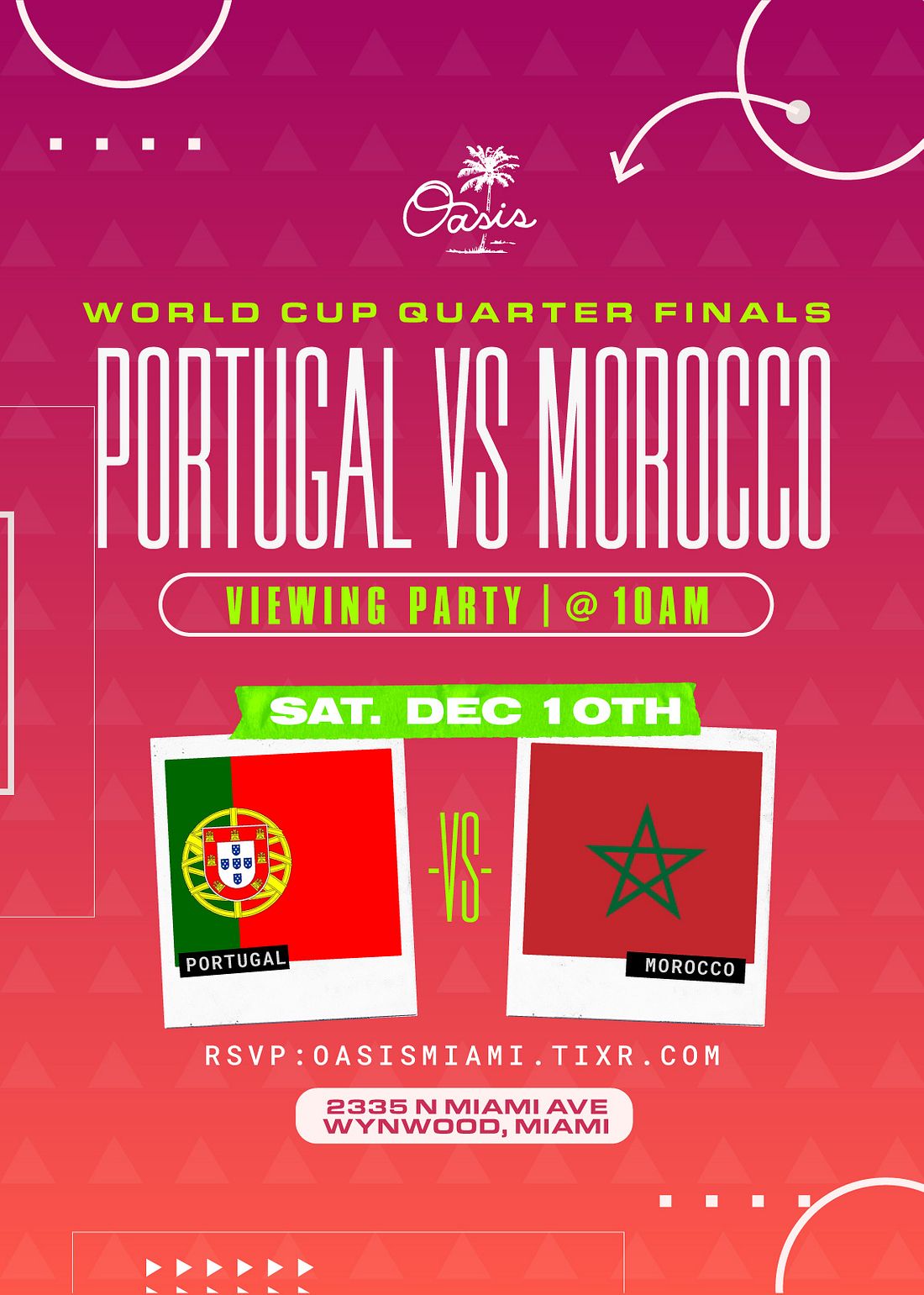 WORLD CUP PORTUGAL vs MOROCCO Tickets at Oasis Wynwood in Miami by