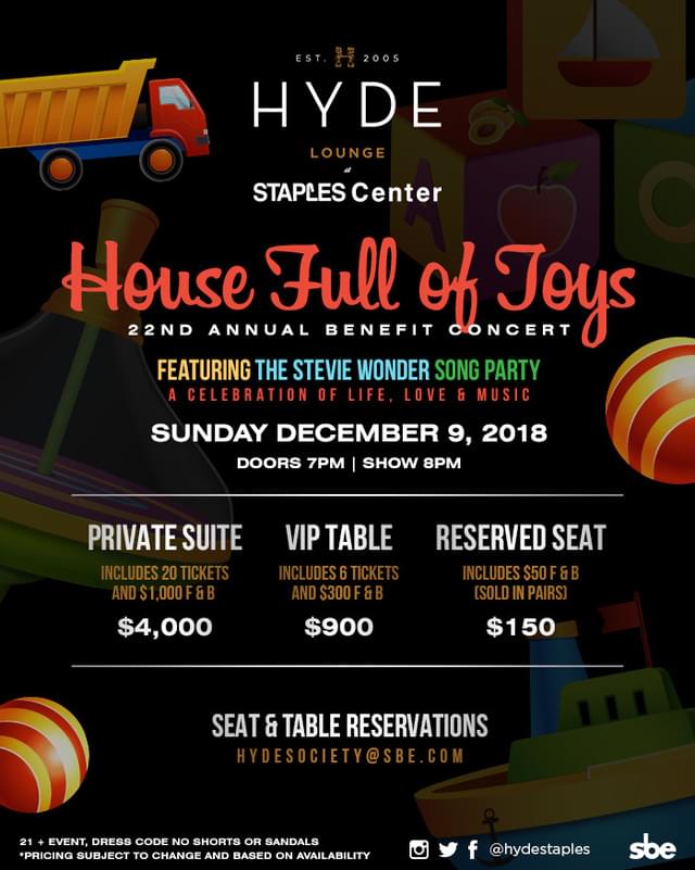 House Full of Toys featuring Stevie Wonder Tickets at Hyde STAPLES in